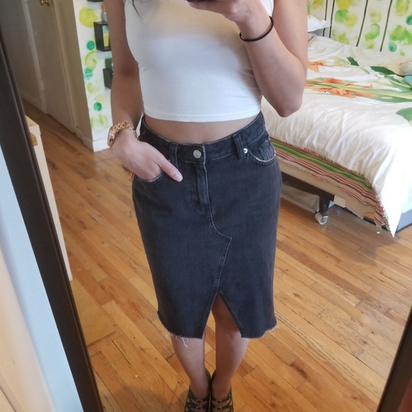 black denim skirt knee length